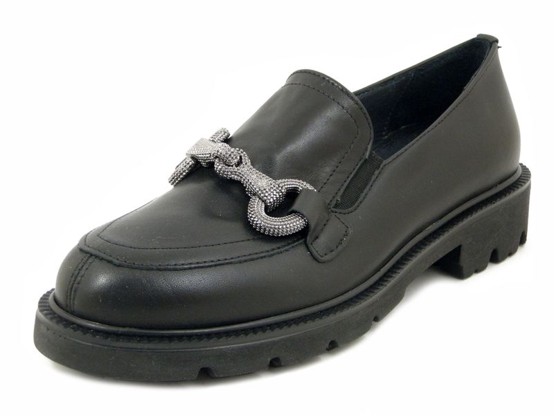 Mocassini Donna in Pelle Nero con accessorio, Tacco Basso, Osvaldo Pericoli - I417452
