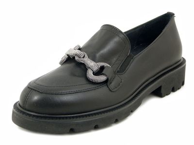 Mocassini Donna in Pelle Nero con accessorio, Tacco Basso, Osvaldo Pericoli - I417452