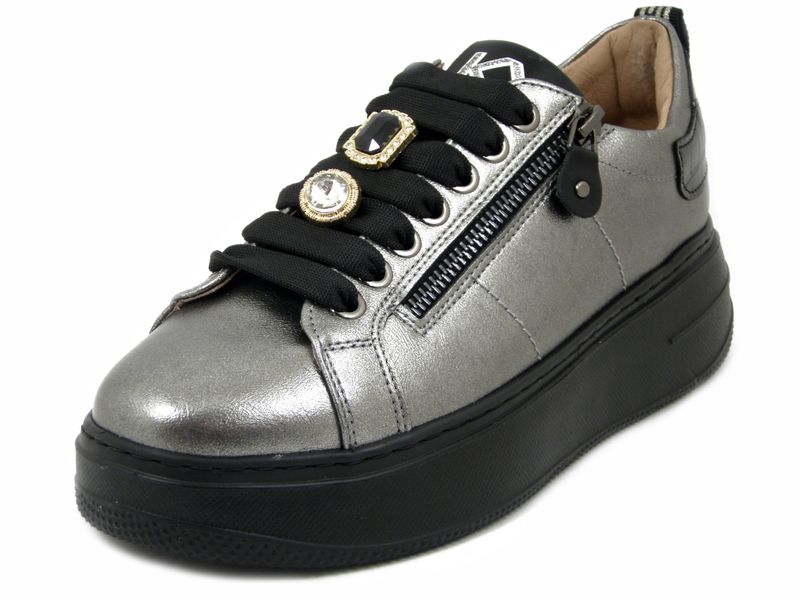 Sneakers Donna Gioiello in Eco Pelle Grigio Canna di Fucile, Plantare Estraibile, KEYS - K9880