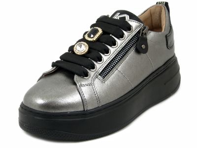 Sneakers Donna Gioiello in Eco Pelle Grigio Canna di Fucile, Plantare Estraibile, KEYS - K9880