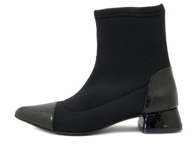 Stivaletti Donna in Pelle Lucida e Tessuto Elasticizzato Nero, Tacco Basso, D13
