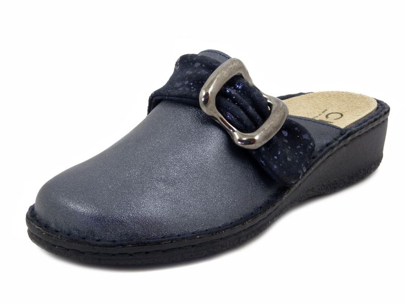 Pantofole Donna Linea Sanitaria in Pelle Blu con Strap, Plantare Estraibile, Zeppa Bassa, CINZIA SOFT - 2020AO
