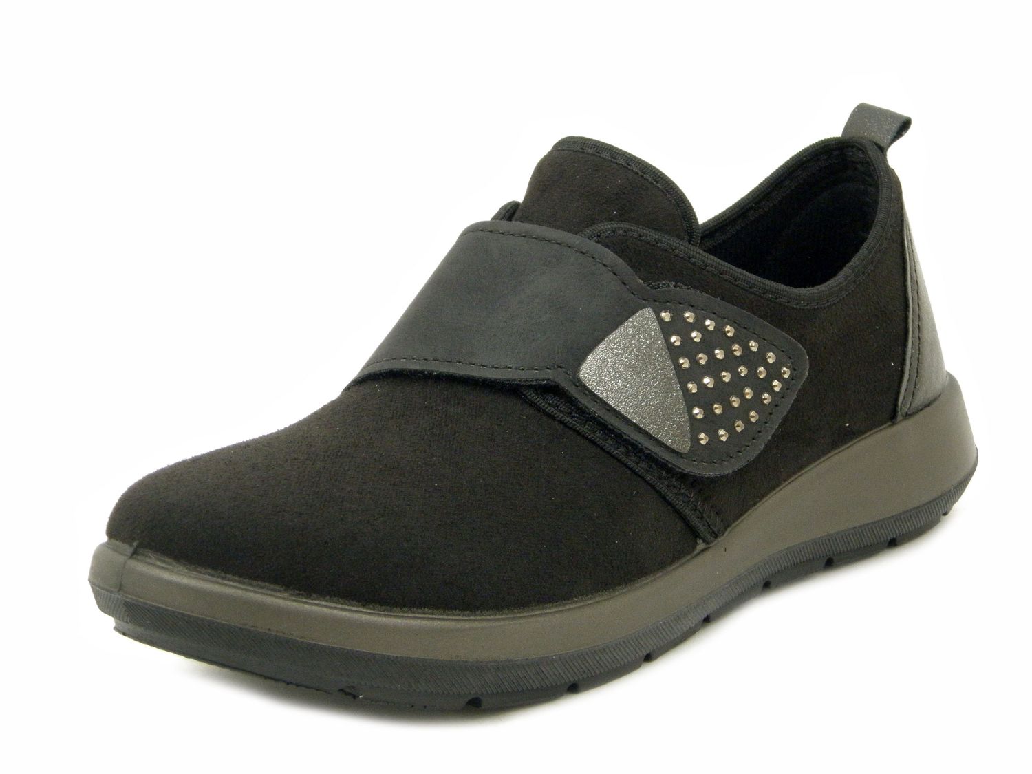 INBLU Pantoscarpe Donna in Eco Camoscio Nero con Strap, Sottopiede Estraibile, WG58