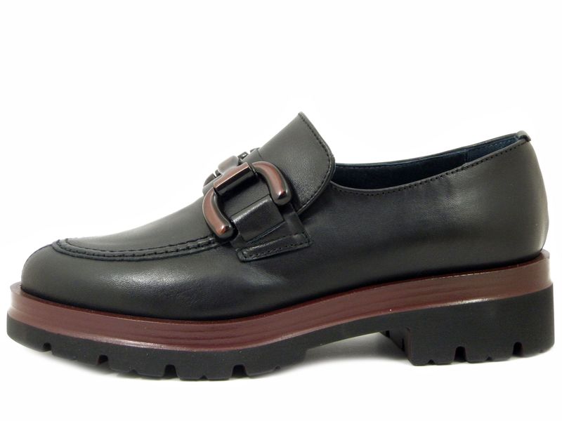 Mocassini Donna in Pelle Nero con Catena Bordeaux, Tacco Basso 4 cm, Osvaldo Pericoli - I4RZ40