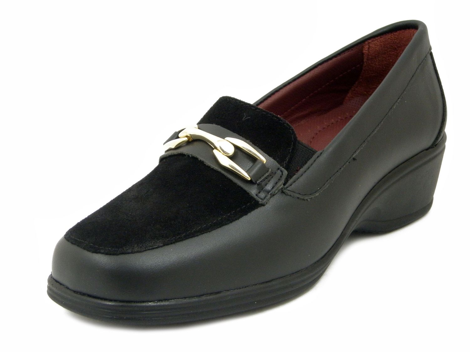 Mocassini Donna in Pelle Nero Zeppa Bassa, Sottopiede Estraibile, Pianta Comoda, STILEDIVITA - 9096