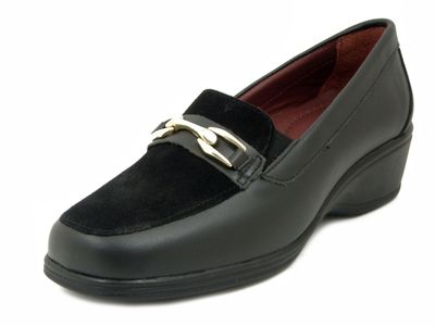 Mocassini Donna in Pelle Nero Zeppa Bassa, Sottopiede Estraibile, Pianta Comoda, STILEDIVITA - 9096