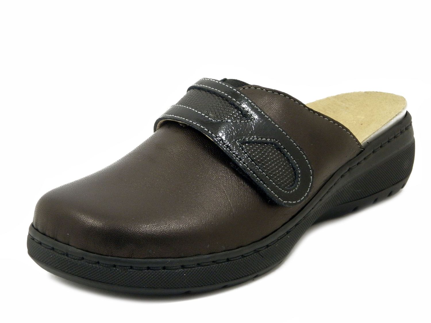 Pantofole Ciabatta Donna in Pelle Nero con Strap, Plantare Estraibile, STILEDIVITA - 8657