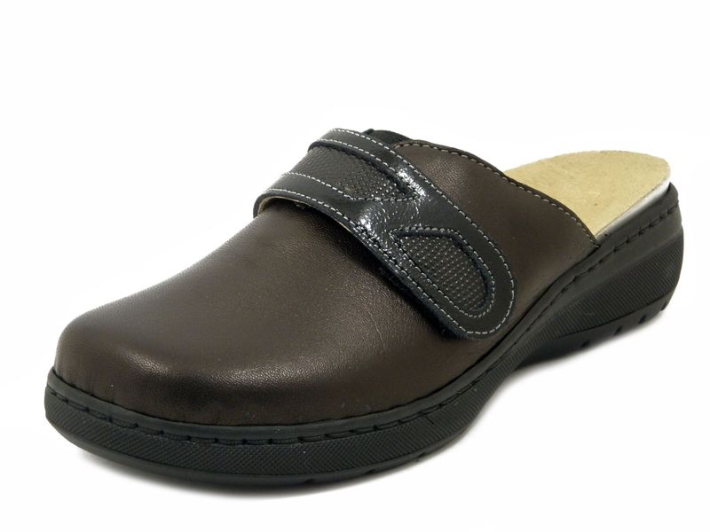 Pantofole Ciabatta Donna in Pelle Nero con Strap, Plantare Estraibile, STILEDIVITA - 8657