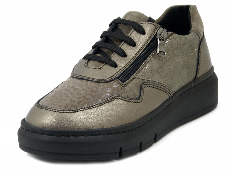 Sneakers Donna in Pelle Marrone Bronzo con Cerniera, Plantare Estraibile, Pianta Comoda, STILEDIVITA - 9137