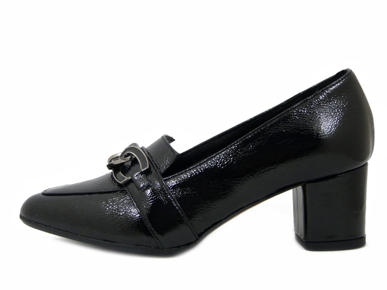 Mocassini Donna Eleganti in Pelle Lucida Nero, Tacco Medio 5 cm, Made in Italy, Osvaldo Pericoli - 1557