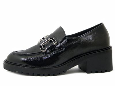Mocassini Donna in Pelle Lucida Nero, Tacco Medio 5 cm con Plateau, Osvaldo Pericoli - 2380