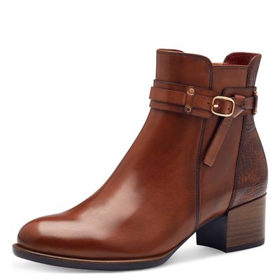 Stivaletti Tronchetti Donna in Pelle Marrone Cuoio, Tacco Medio Basso 5 cm, Tamaris - 25343 Stivaletti Tronchetti Donna in Pelle Marrone Cuoio, Tacco Medio Basso 5 cm, Tamaris - 25343