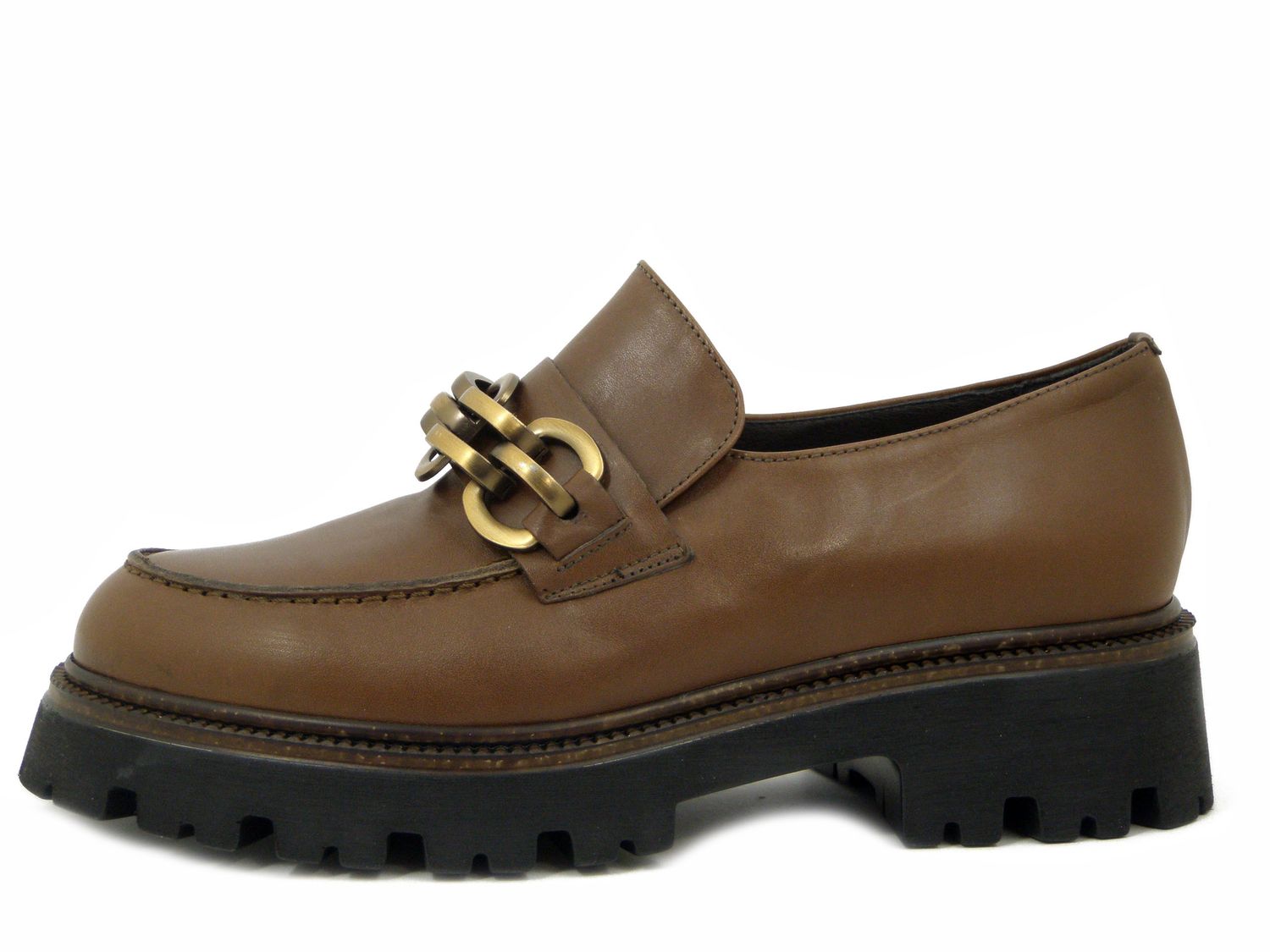 Mocassini Donna in Pelle Marrone con Catena, Tacco Basso 4 cm, Osvaldo Pericoli - I416783