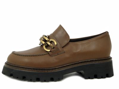 Mocassini Donna in Pelle Marrone con Catena, Tacco Basso 4 cm, Osvaldo Pericoli - I416783