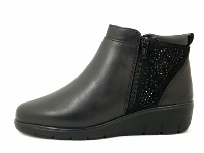 Stivaletti Donna in Pelle Nero con Strass, Zeppa Bassa 3 cm - LESLY504