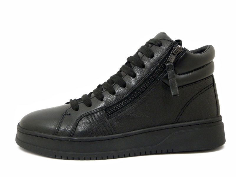 Stivaletti Stringati Scarponcini Uomo in Pelle Nero con Cerniera, Plantare Estraibile - PELEO500