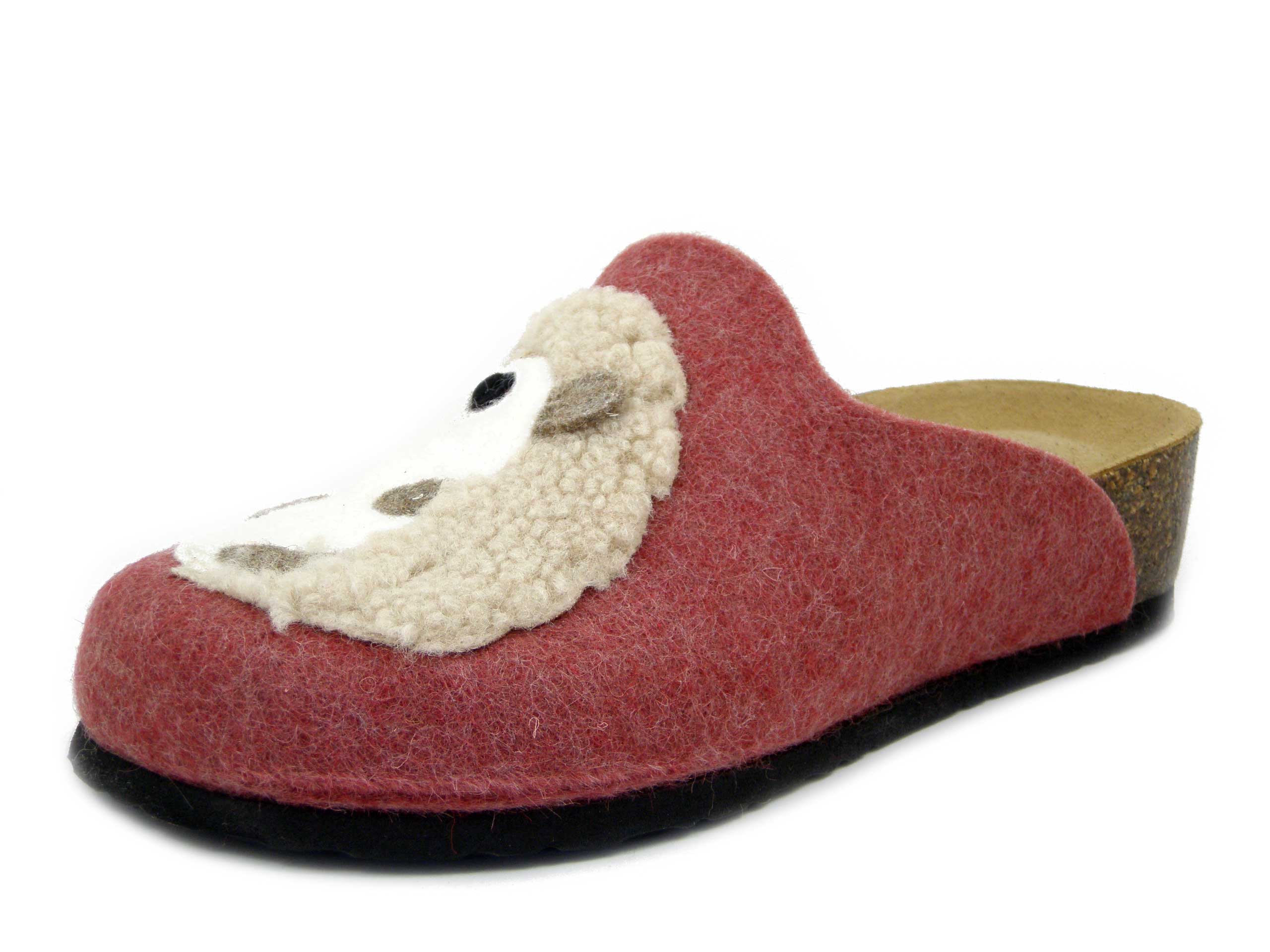 Pantofole Donna invernale in Feltro Lana Rosa con Riccio, Made in Italy, BIONATURA - 12RICCIO