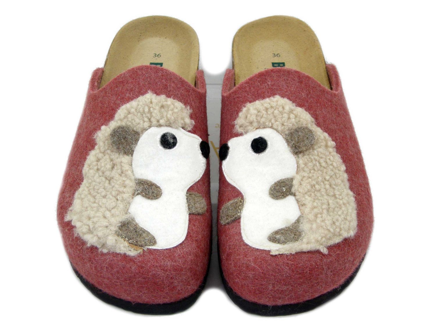 Pantofole Donna invernale in Feltro Lana Rosa con Riccio, Made in Italy, BIONATURA - 12RICCIO