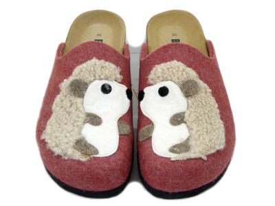 Pantofole Donna invernale in Feltro Lana Rosa con Riccio, Made in Italy, BIONATURA - 12RICCIO