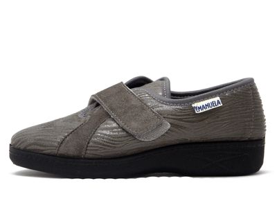 Scarpe Comfort Pantofole Chiuse Donna Invernali in Tessuto e Camoscio Grigio, Chiusura Strap, Emanuela - 2254