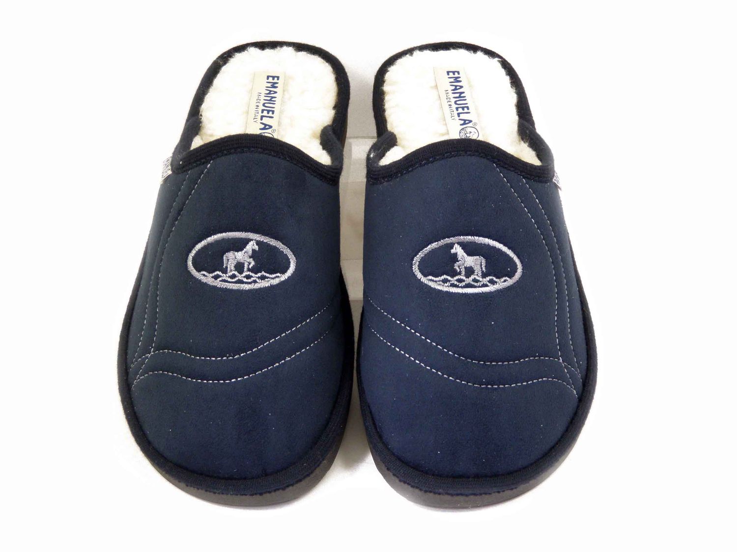 Pantofola Uomo invernale in Alcantara Blu, Fodera Lana, Emanuela - 1101