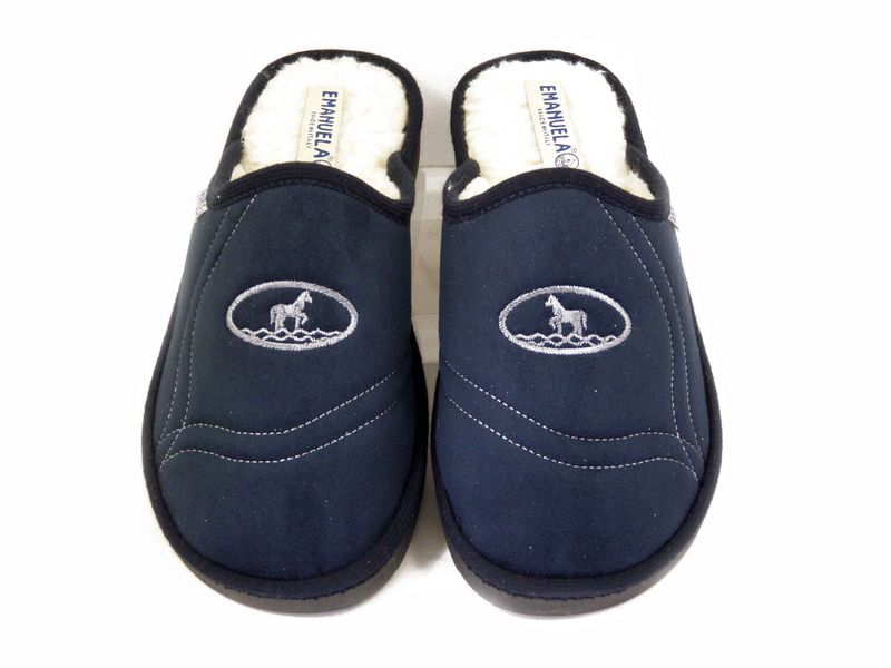 Pantofola Uomo invernale in Alcantara Blu, Fodera Lana, Emanuela - 1101