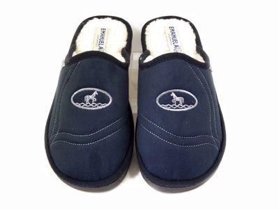 Pantofola Uomo invernale in Alcantara Blu, Fodera Lana, Emanuela - 1101