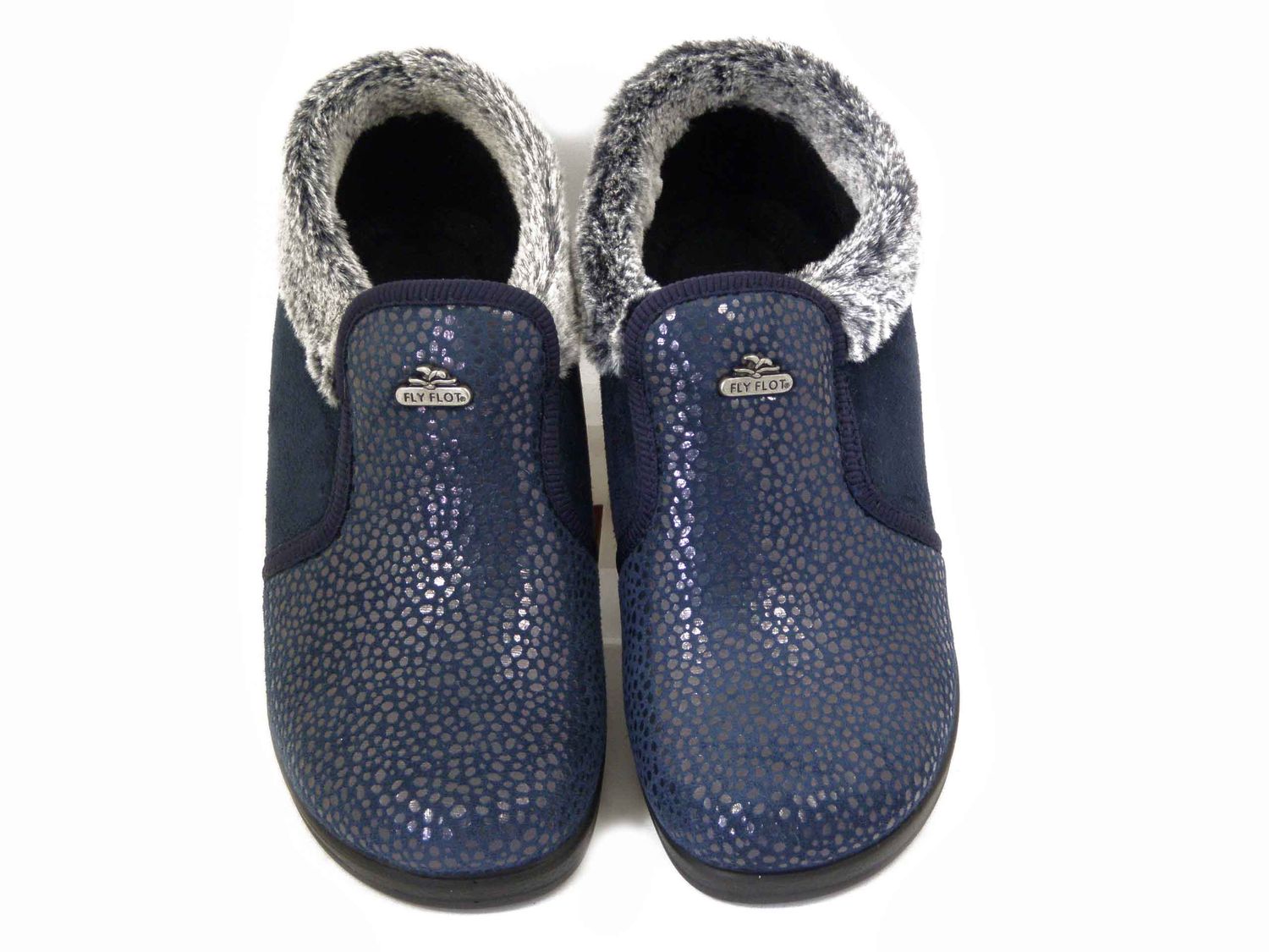 Pantofole Donna Chiuse Invernali in Tessuto Elasticizzato Blu, Zeppa Bassa, FLYFLOT - N3771