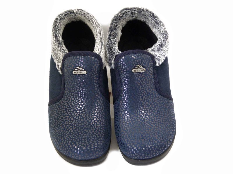 Pantofole Donna Chiuse Invernali in Tessuto Elasticizzato Blu, Zeppa Bassa, FLYFLOT - N3771