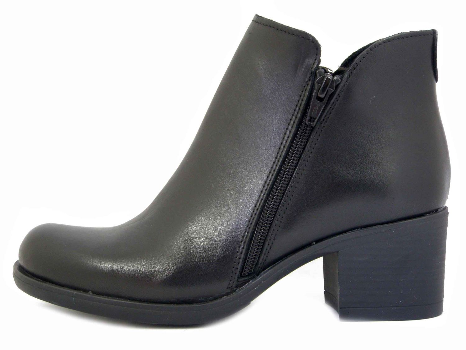 Tronchetti Stivaletti Donna in Pelle Nero, Tacco Medio 5 cm, Osvaldo Pericoli - 14NE