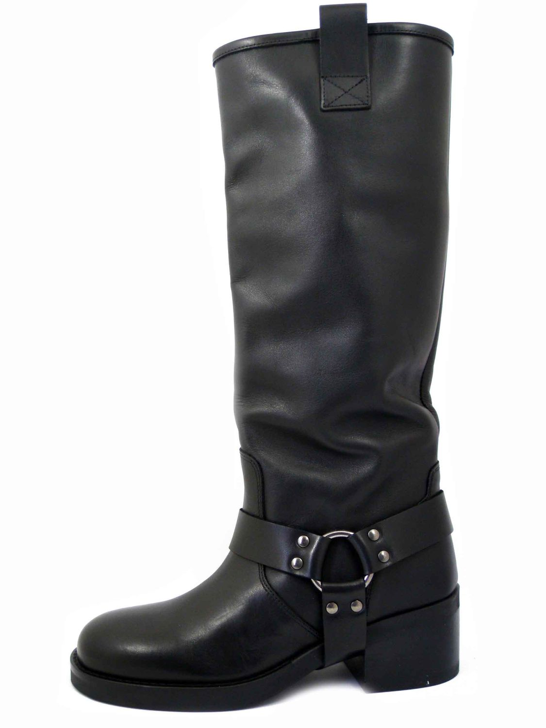 Stivali Donna Pelle Nero con Fibbia Rimovibile, Tacco Basso 4 cm, Made in Italy, 100A
