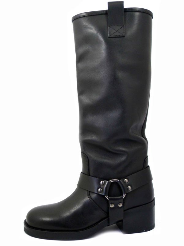 Stivali Donna Pelle Nero con Fibbia Rimovibile, Tacco Basso 4 cm, Made in Italy, 100A