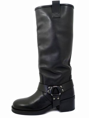 Stivali Donna Pelle Nero con Fibbia Rimovibile, Tacco Basso 4 cm, Made in Italy, 100A