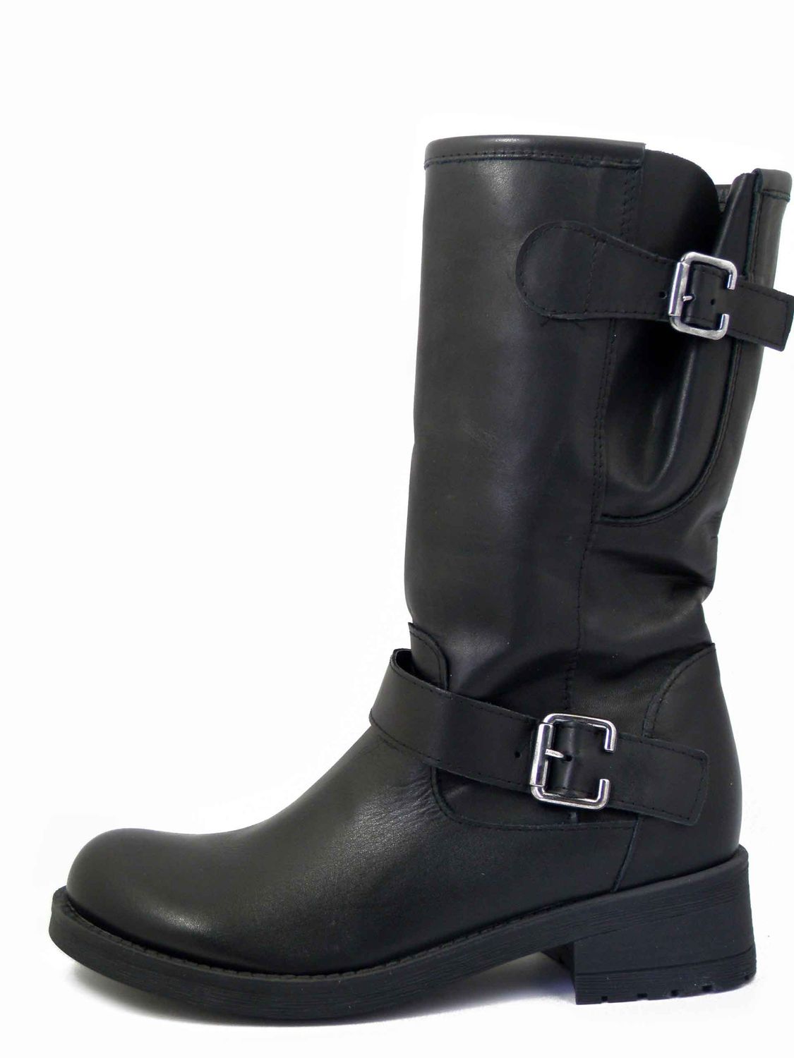 Stivali Donna Biker in Pelle Nero, Tacco Basso, Suola Antiscivolo, Osvaldo Pericoli - 300N