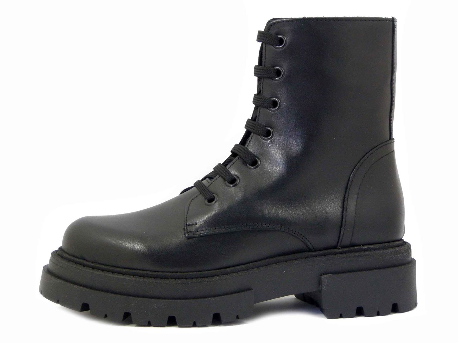 Stivaletti Anfibi Donna in Pelle Nero con Cerniera, Made in Italy - XS02