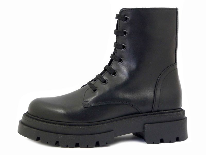 Stivaletti Anfibi Donna in Pelle Nero con Cerniera, Made in Italy - XS02