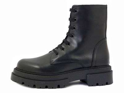 Stivaletti Anfibi Donna in Pelle Nero con Cerniera, Made in Italy - XS02