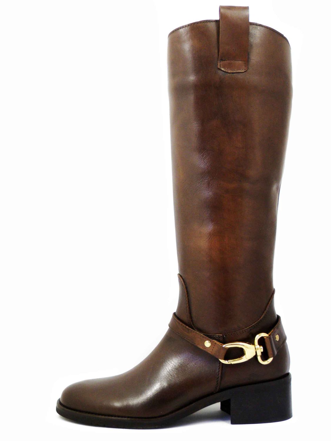 Stivali Donna Cavallerizzo in Pelle Marrone, Tacco Basso 4 cm, Made in Italy, ST513G