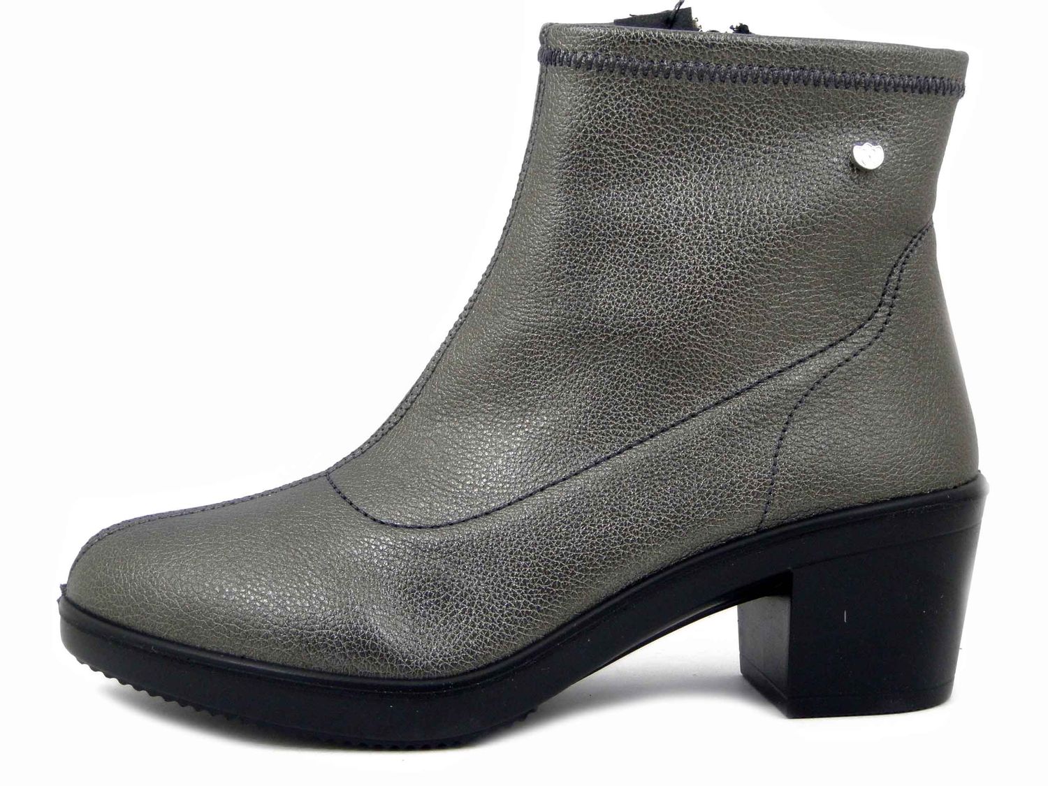 Stivaletti Donna Semi Elasticizzati in Eco Pelle Grigio Laminato, Tacco Medio 5 cm, Laura Azana - 26922GR