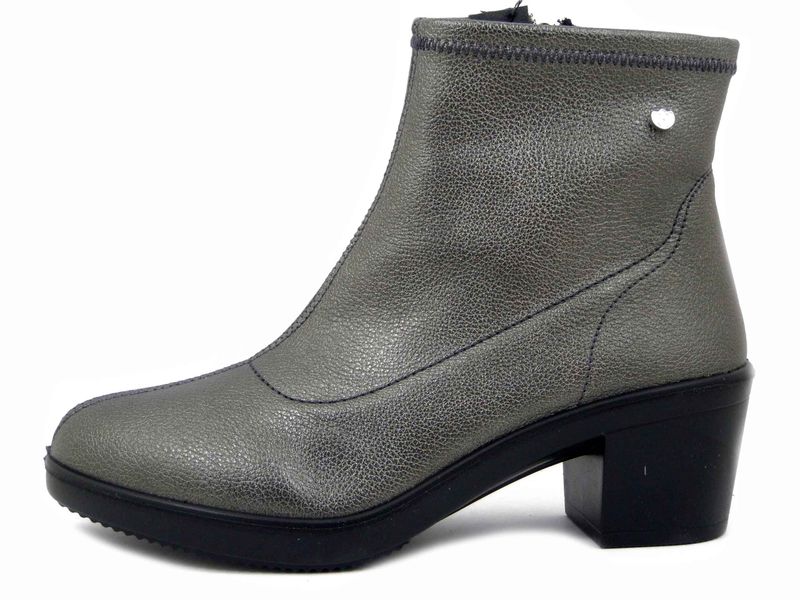Stivaletti Donna Semi Elasticizzati in Eco Pelle Grigio Laminato, Tacco Medio 5 cm, Laura Azana - 26922GR