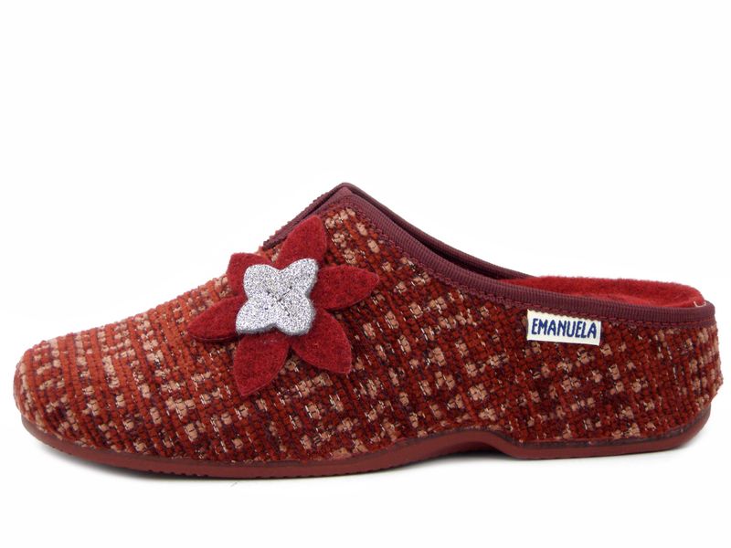 Pantofole Donna invernali in Caldo Tessuto Rosso, Plantare Estraibile, Suola Antiscivolo, Emanuela - 2910