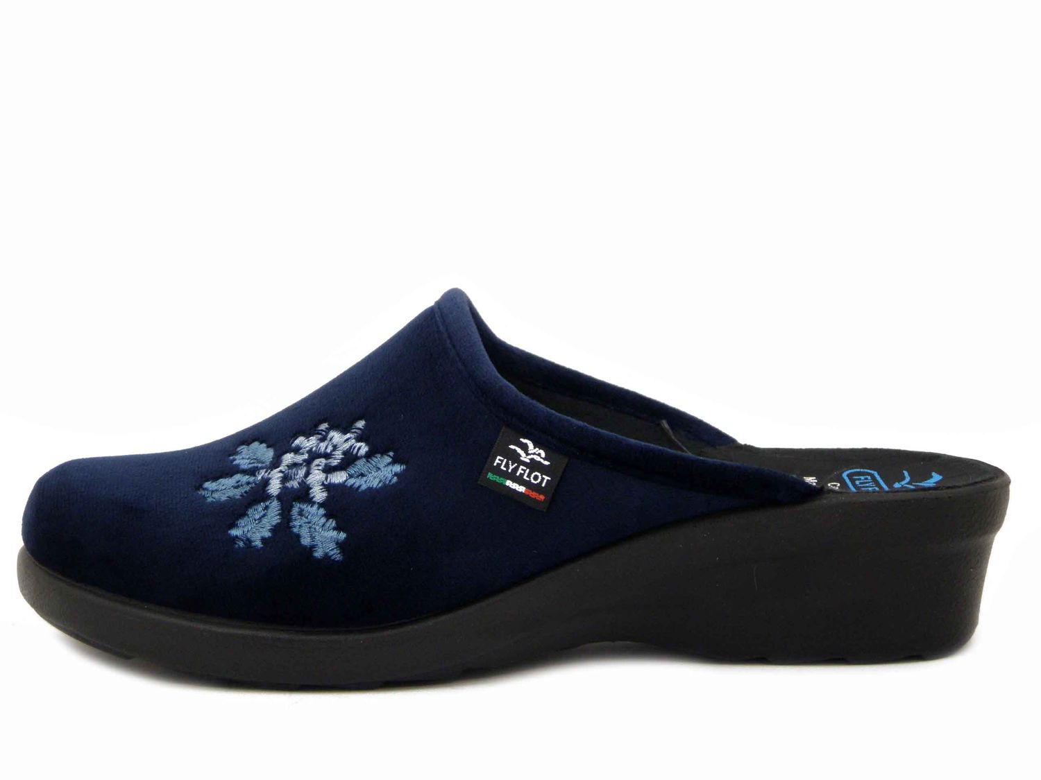 Pantofole Donna in Velluto Blu, Zeppa Bassa, Flyflot - L7Y08