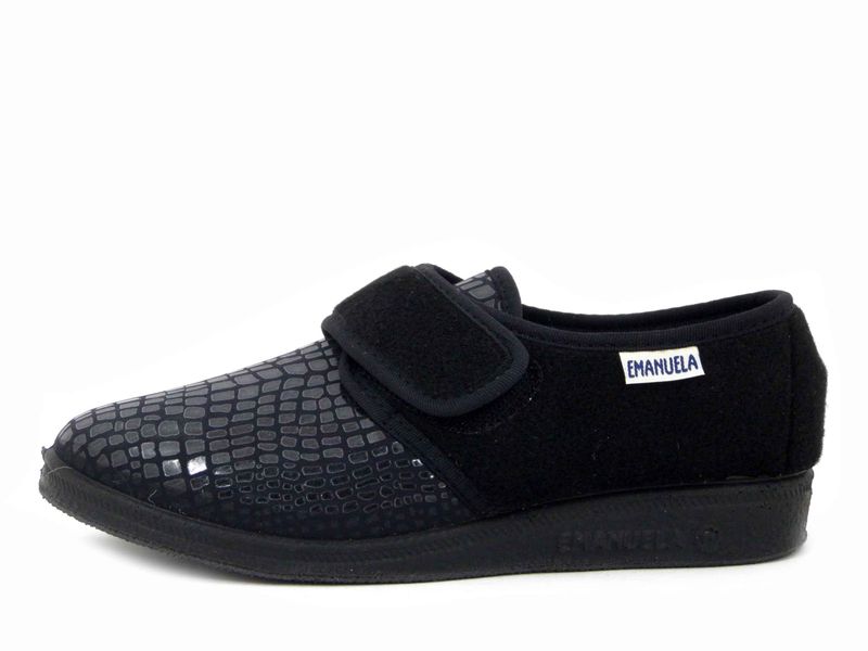 Scarpe Comfort Pantofole Chiuse Donna Invernali in Tessuto Elasticizzato Nero, Chiusura Strap, Emanuela - 608