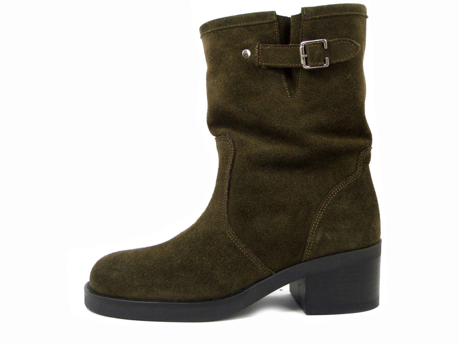 Stivali Donna Biker in Camoscio Verde, Tacco Basso, Suola Antiscivolo, Osvaldo Pericoli - BIKER1