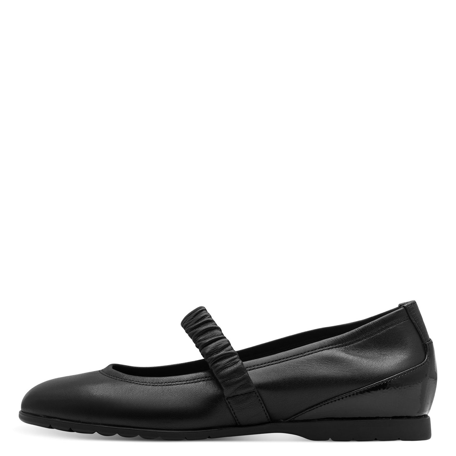 Ballerine in Pelle Nero con Cinturino, Zeppa interna 2 cm, TAMARIS - 22131