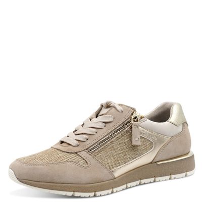 Sneakers Donna in Pelle e Tessuto Beige con Cerniera, Plantare Estraibile, Pianta Comoda, Tamaris - 23776 Sneakers Donna in Pelle e Tessuto Beige con Cerniera, Plantare Estraibile, Pianta Comoda, Tamaris - 23776