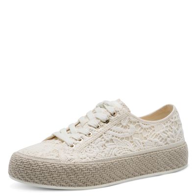 Sneakers Scarpe Donna in Tessuto Macramè Bianco Panna, Suola Platform 3 cm, Tamaris - 23625