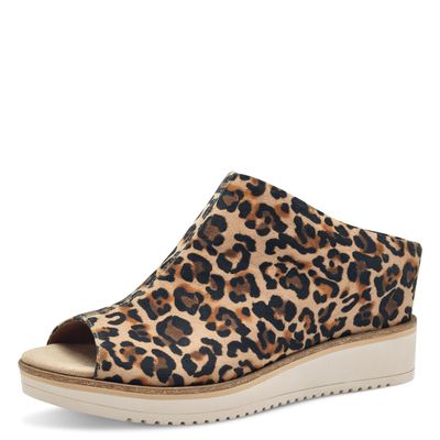 Sandali Sabot Donna Open Toe in Pelle Animalier, Zeppa Media 7 cm, TAMARIS - 27200
