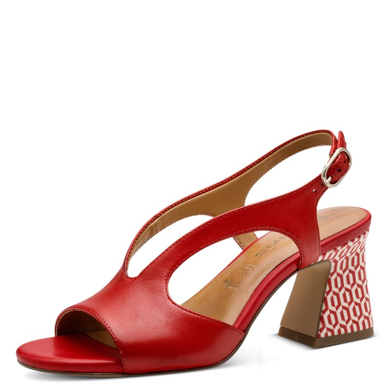 Sandali Donna in Pelle Rosso, Tacco Medio 7 cm, TAMARIS - 28316