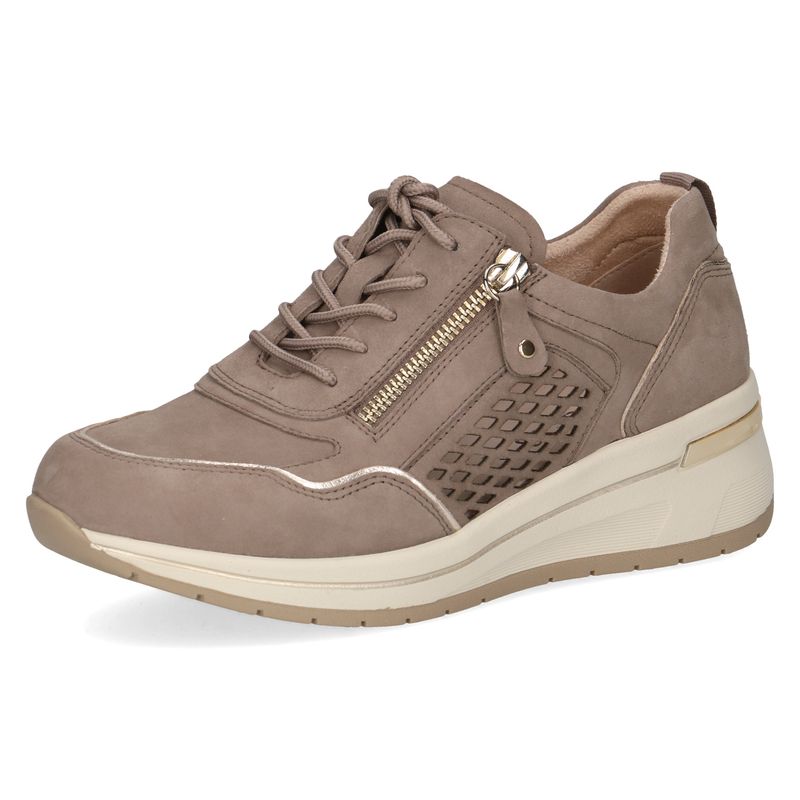 Sneakers Donna in Pelle Nabuk Beige, Plantare Estraibile, Pianta Larga, CAPRICE - 23302